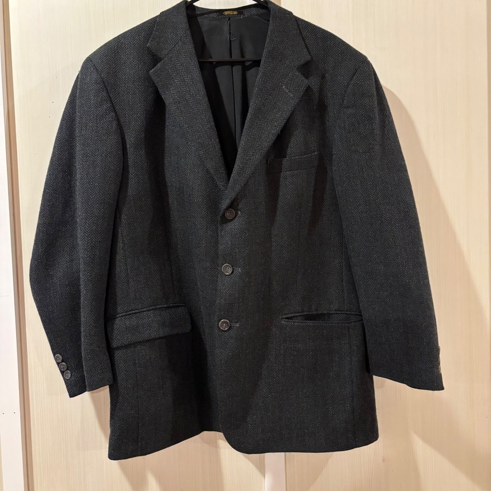Hardwick Clothes‎ 44R Charcoal Herringbone Wool Blend Blazer Jacket Tailored USA